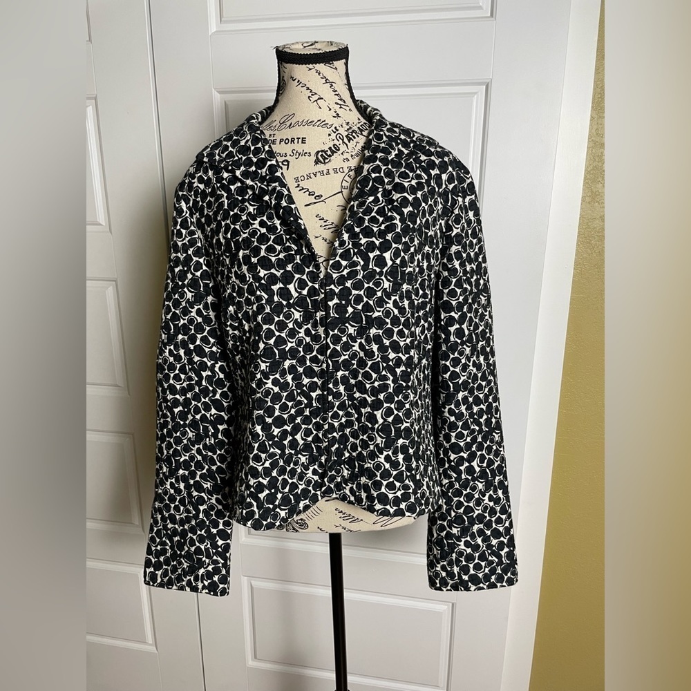 Lafayette 148 New York Silk Blend Black & White Geometric Circles Blazer Size 12